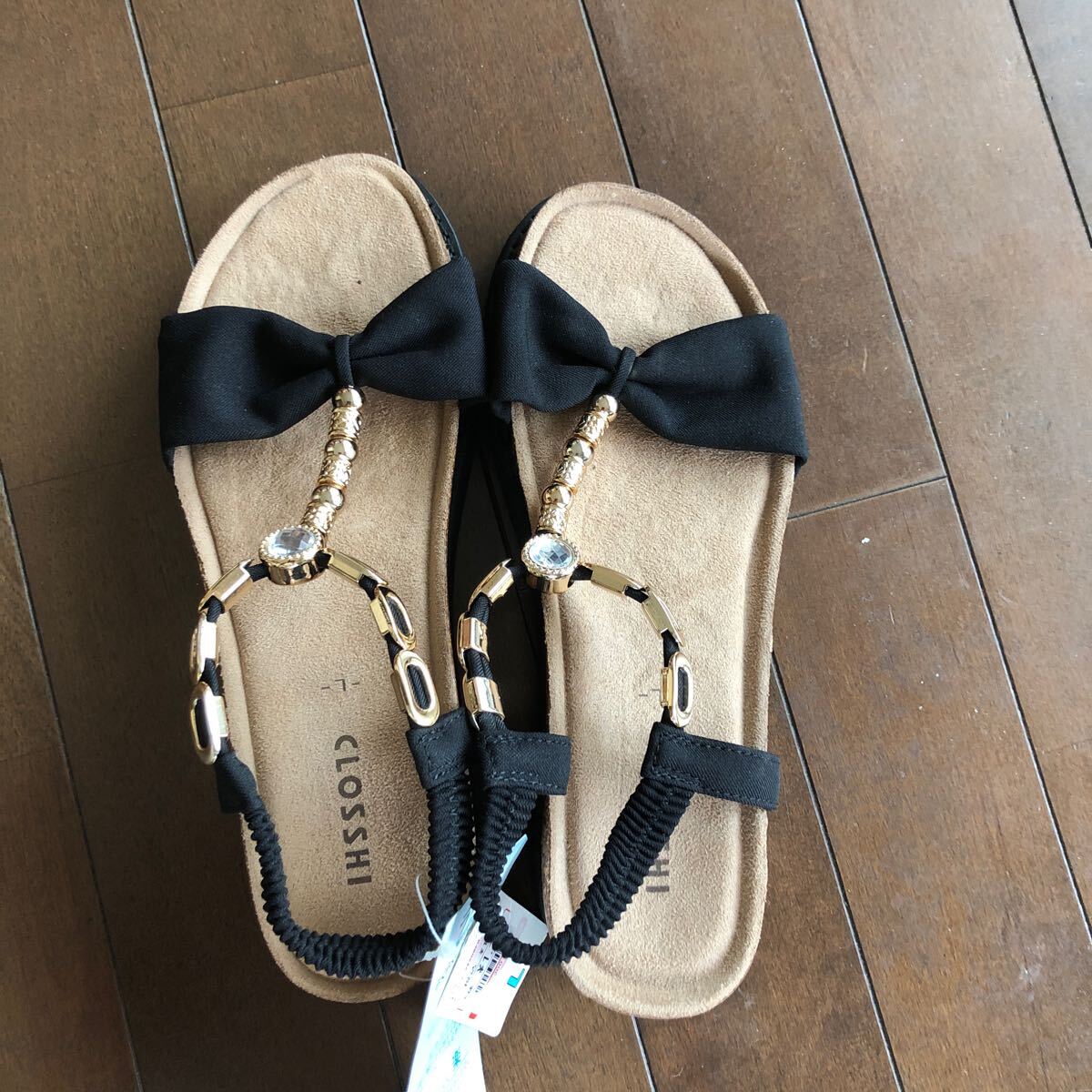 サンダル ライトストーン付き サイズL 黒拍卖