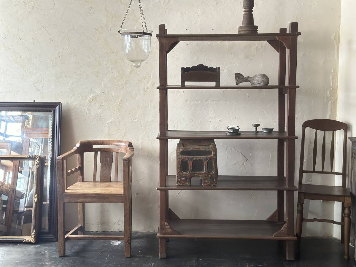 アンティーク チーク材 古家具 食器棚 収納 ディスプレイ アンティーク家具 オープンラック 本棚 無垢材 古材 古木 ディスプレイラック拍卖