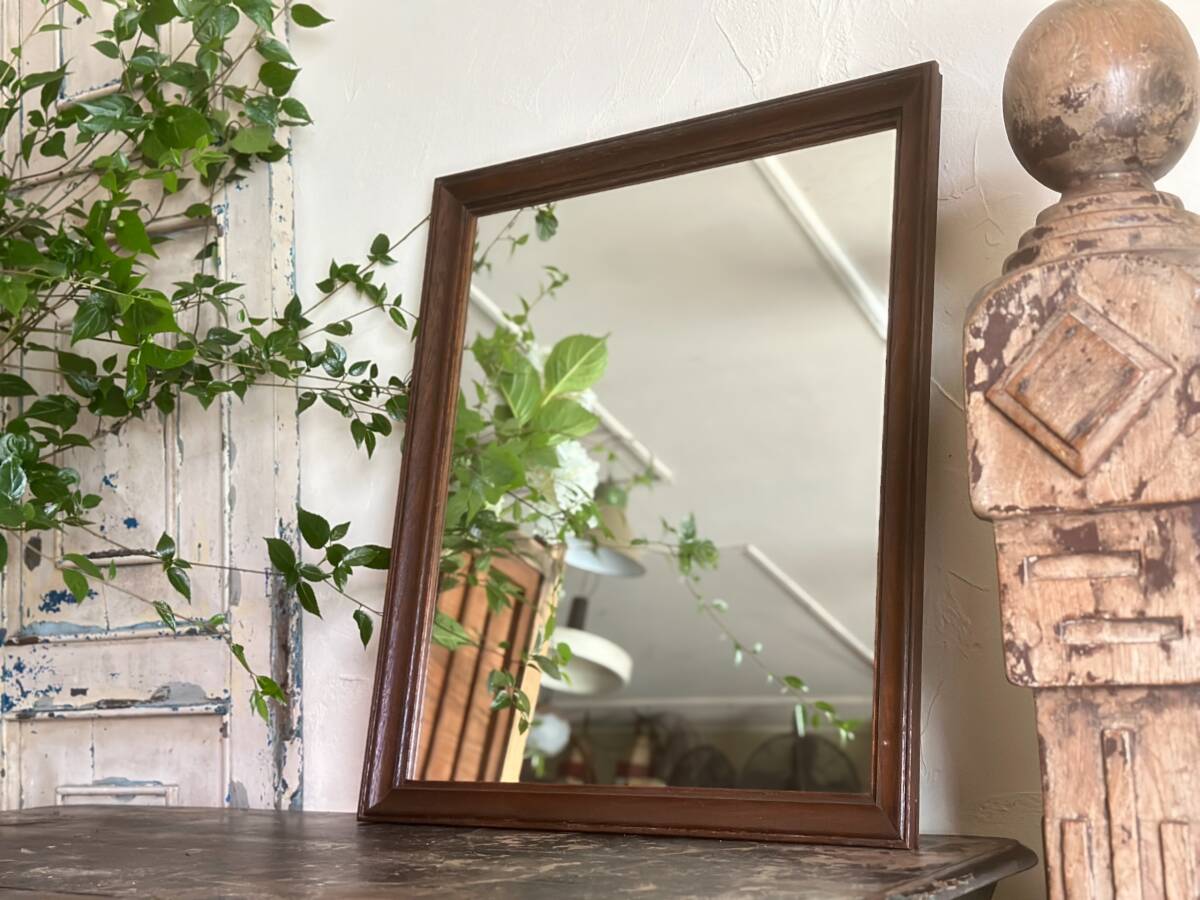 古木 アンティーク ヴィンテージ ミラー 鏡 古材 無垢材 経年 古家具 インテリア ディスプレイ 大型 木製フレーム 、、拍卖