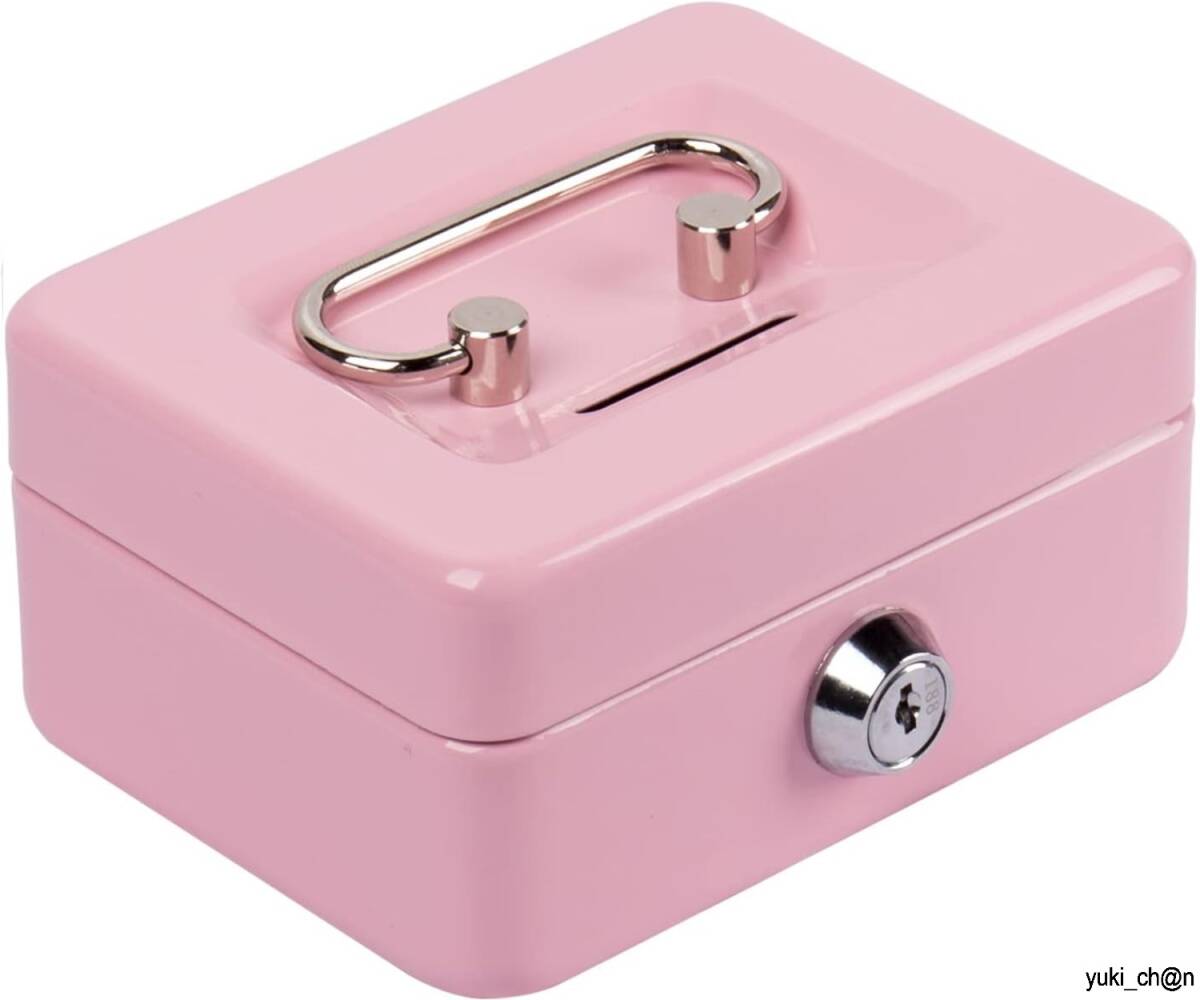 ミニ金庫 手提げ金庫 ピンク 貯金箱 鍵付き 家庭用 子供 A7 キャッシュボックス 小型 子供銀行 簡易金庫 お金BOX マネーボックス拍卖