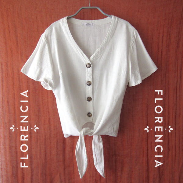 美品 FLORENCIA/フロレンシア★ 裾リボン 半袖ブラウス拍卖