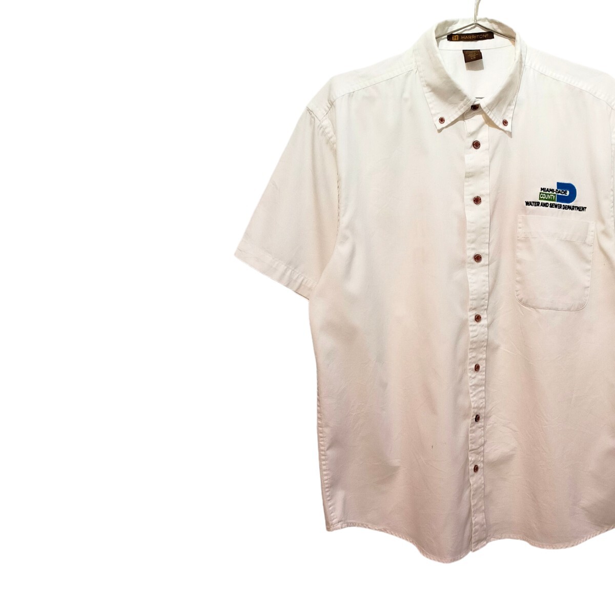 古着 harriton 半袖シャツ ワークシャツ 企業ロゴ 00s バックプリント拍卖