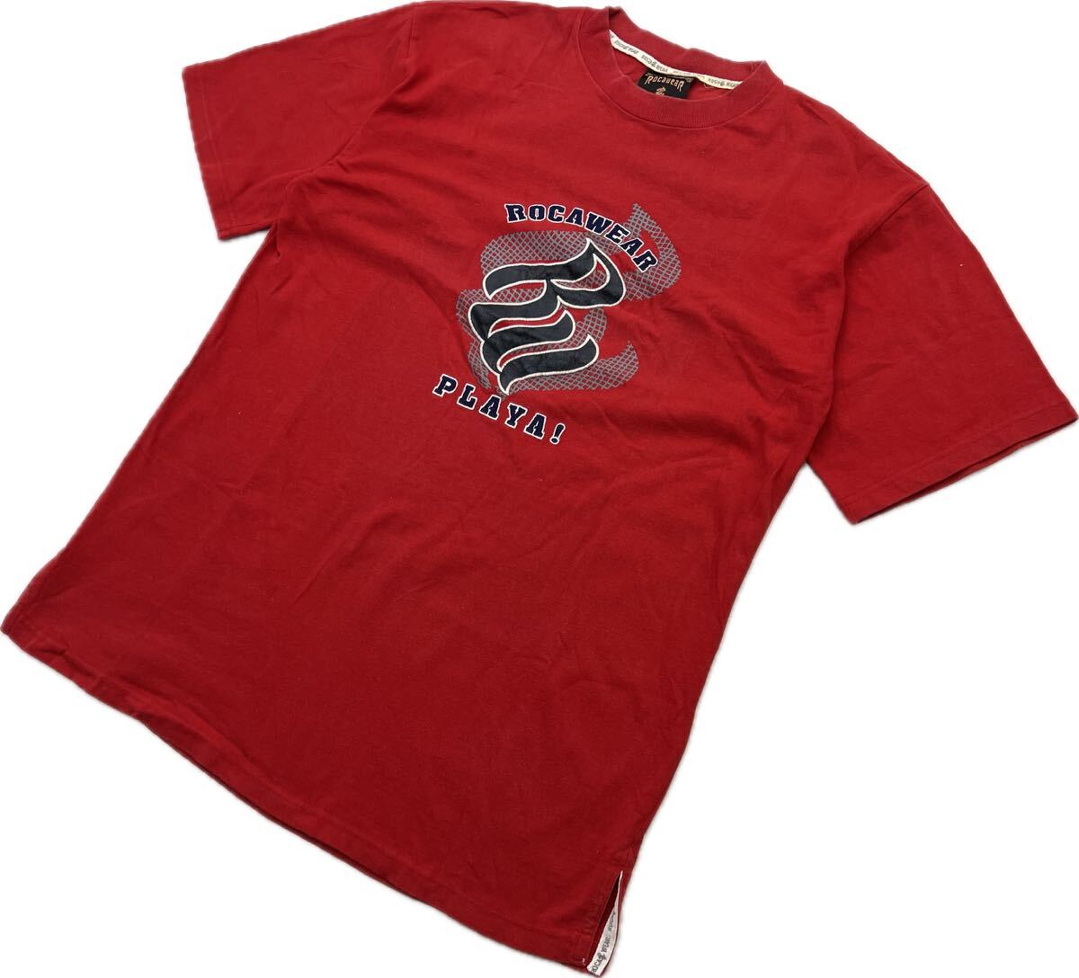 ROCAWEAR ☆ ロゴ プリント レッド 半袖 Tシャツ L 春夏 サーフ スケーター ストリート ヒップホップ 古着 オールド ロカウェア■FB152拍卖