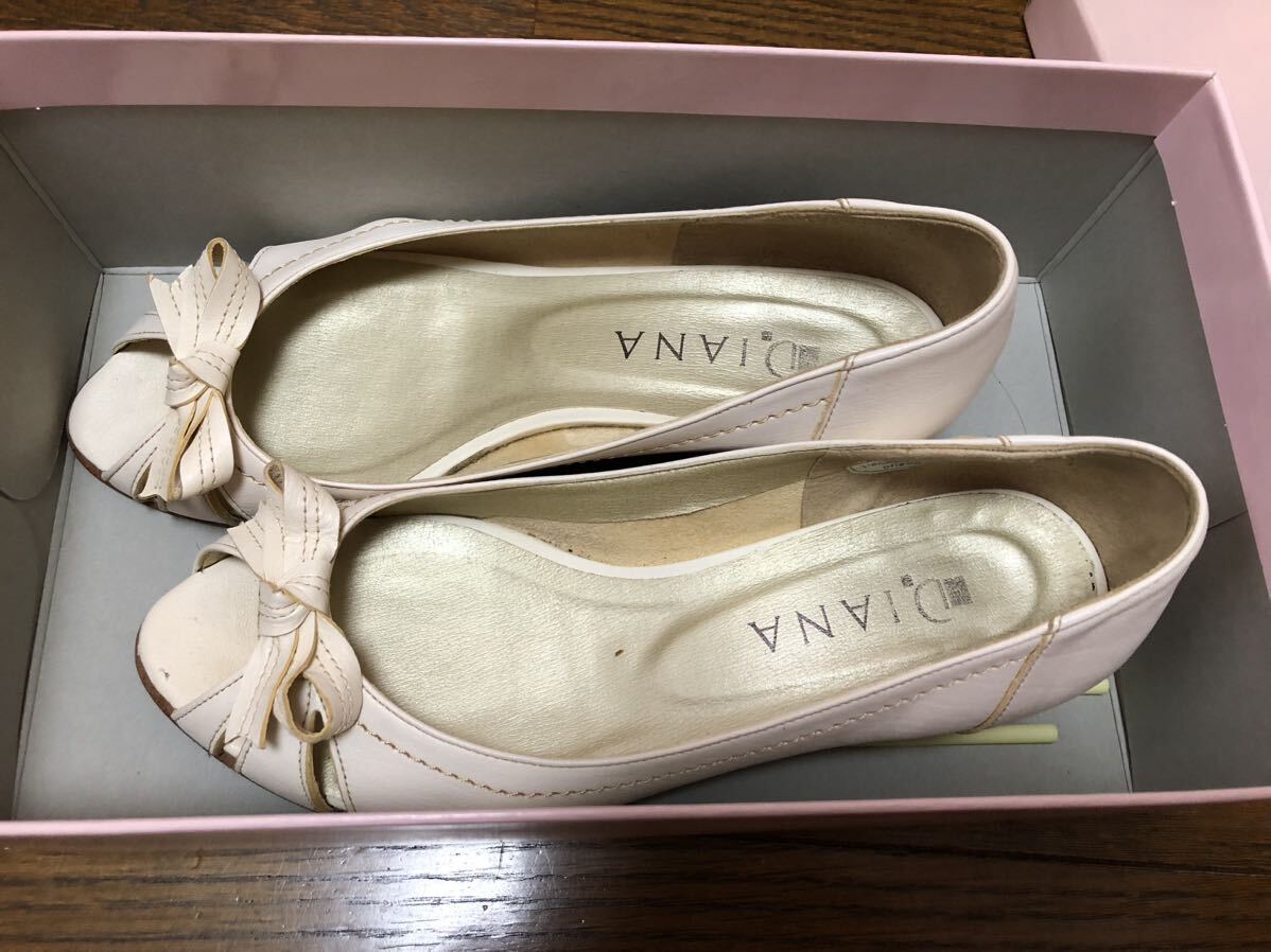 ダイアナ ホワイト レザー パンプス 靴 シューズ クリーニング済拍卖