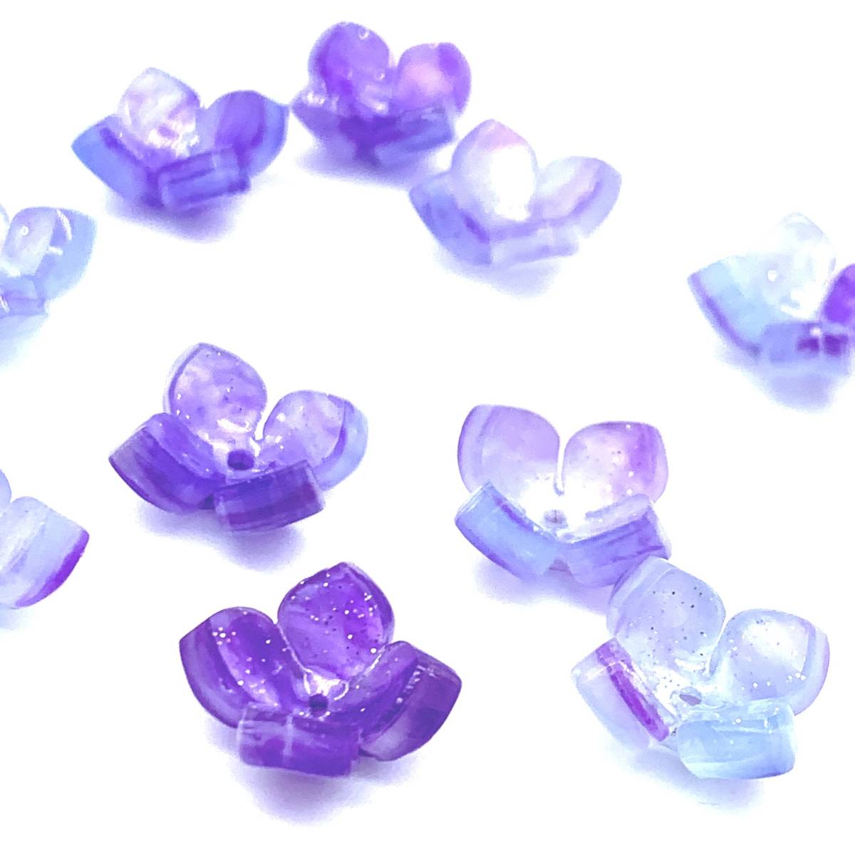 アクリルビーズ お花 パールカラー あじさい  5個 ブルーパープル拍卖