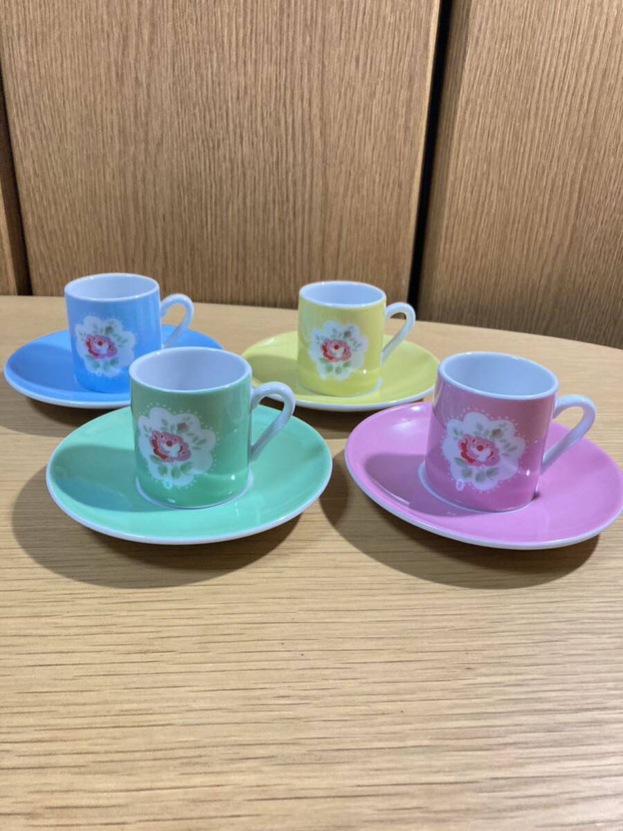 ▼キャスキッドソン≪カップ&ソーサー 4客≫陶器製 薔薇 バラ デミタス エスプレッソCath Kidston拍卖