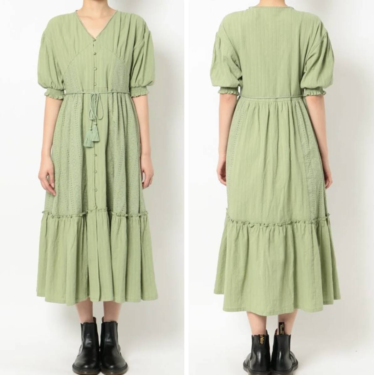 新品 jouetie ジュエティ ヴィンテージ レース ハーフスリーブ ロングワンピース 羽織 Mサイズ ミントグリーン 綿100% インナー付き拍卖