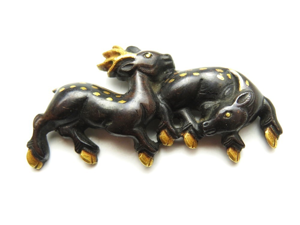 【8003】堤物(江戸~明治)オリジナル 赤銅地 鹿 金具 重量5g(初品・買取品)拍卖