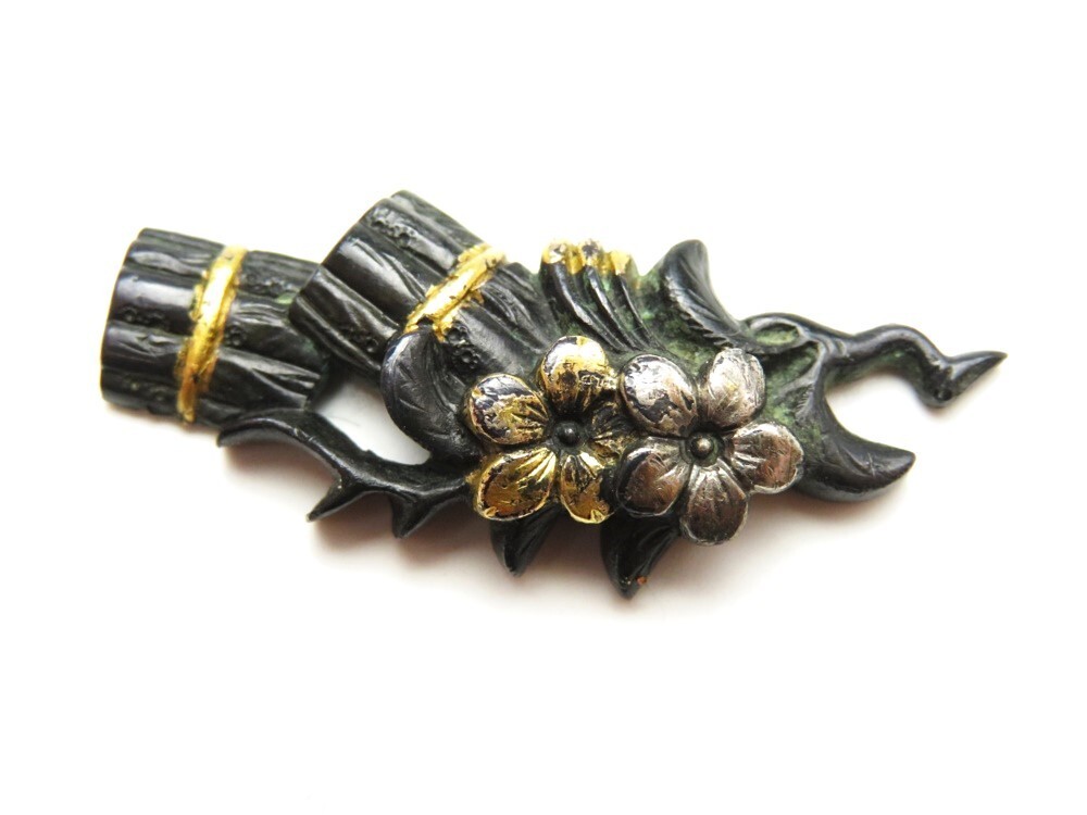 【8004】堤物(江戸~明治)オリジナル 赤銅地 桜 金具 重量4g(初品・買取品)拍卖