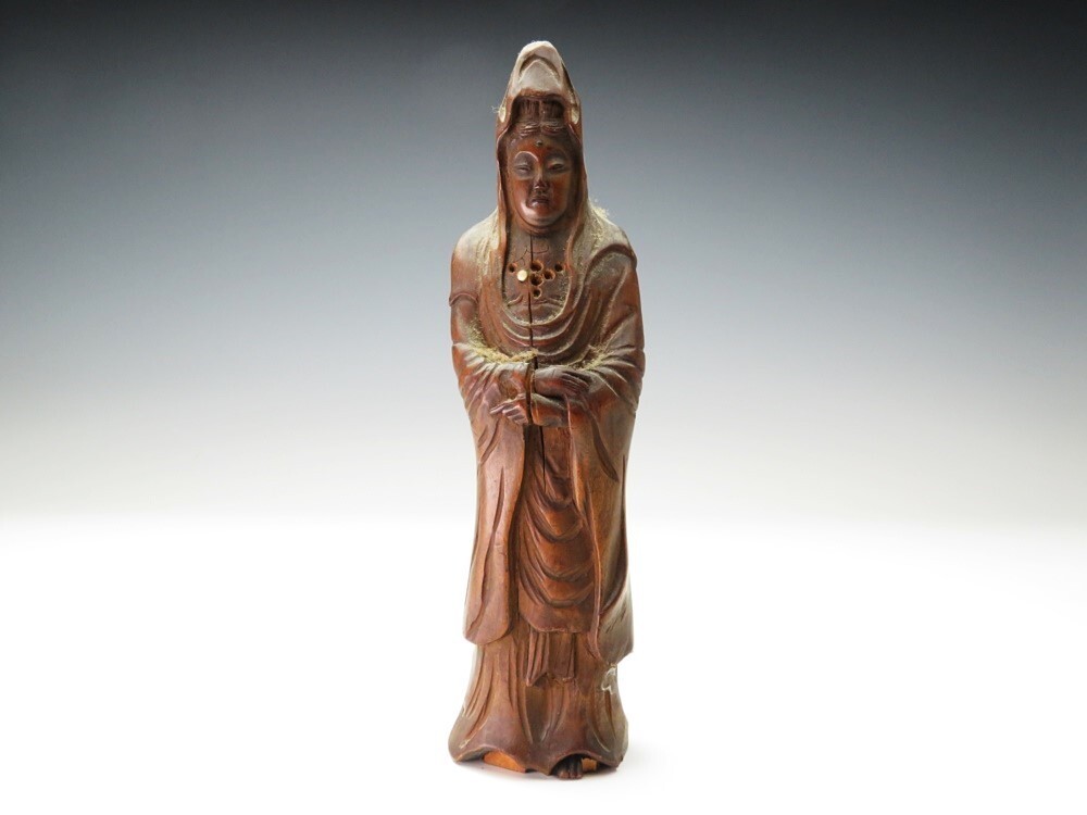 【8070】明治期 木彫 白衣観音 置物 (初品・買取品)拍卖