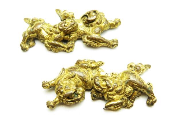 【7690】刀装具 江戸期~ オリジナル 銅 鍍金 獅子 重量7g(初品・買取品)拍卖