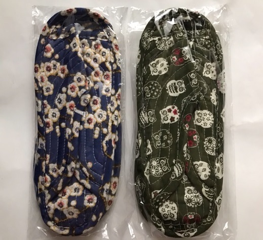 【新品未使用品】韓国イブル 布スリッパ 2足セット ふくろう&梅柄/キルティング ポソン 携帯用:送料:180円拍卖