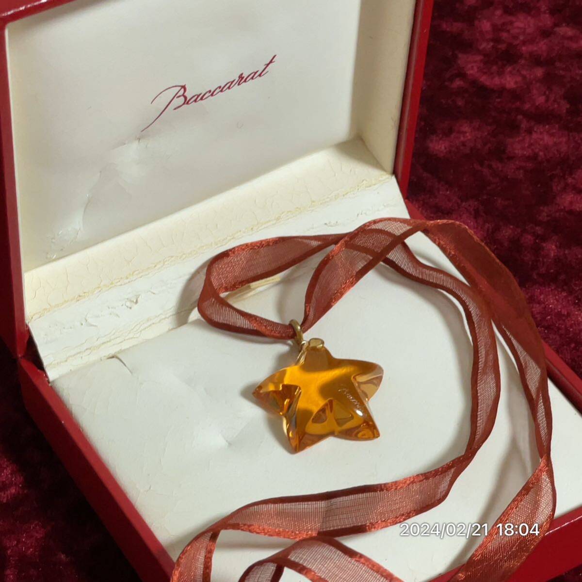 金具K18 18金 Baccarat バカラ スター 星 クリスタル ペンダント チョーカー ネックレス アクセサリー 箱付拍卖