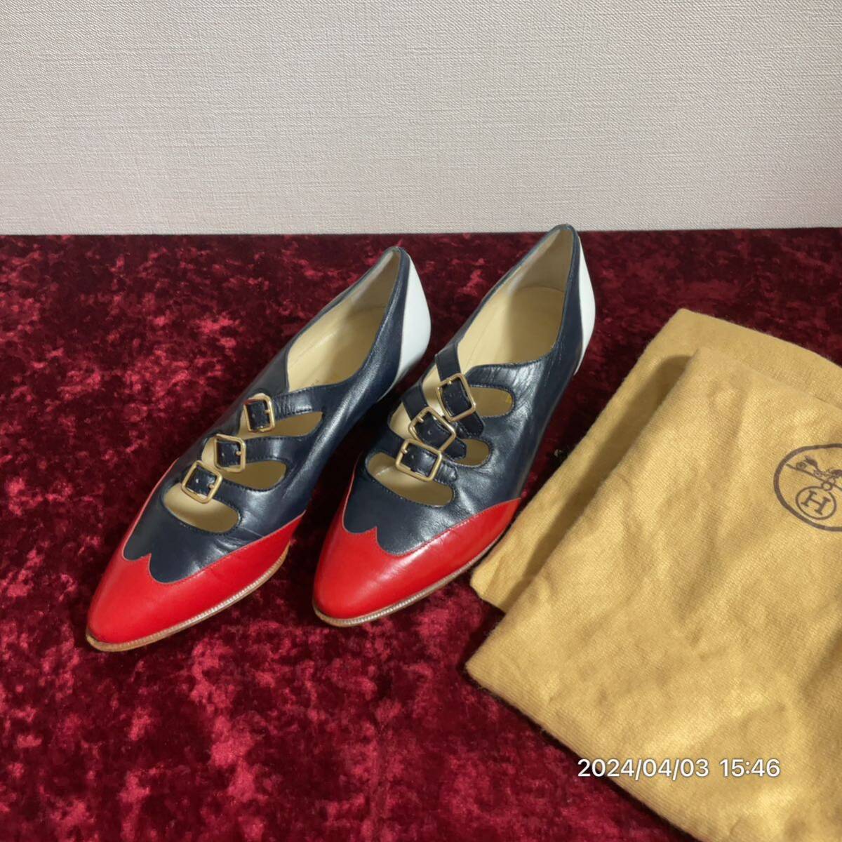 HERMES エルメス トリコロール レザー 革 パンプス シューズ 靴拍卖