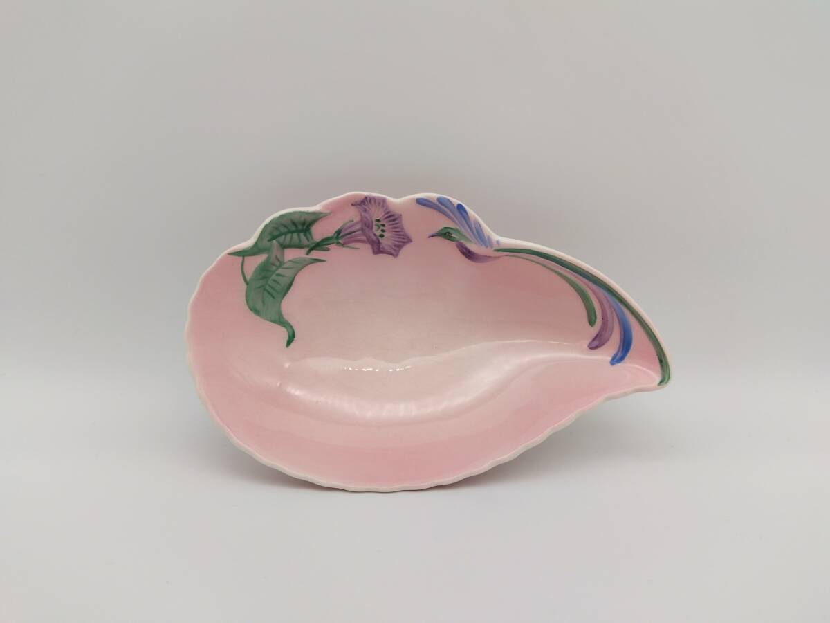 お皿 アールデコ 手描き の 朝顔 と ハチドリ イングランド 小皿 CROWN DEVON MADE IN ENGLAND Art Deco アンティーク イギリス UK拍卖