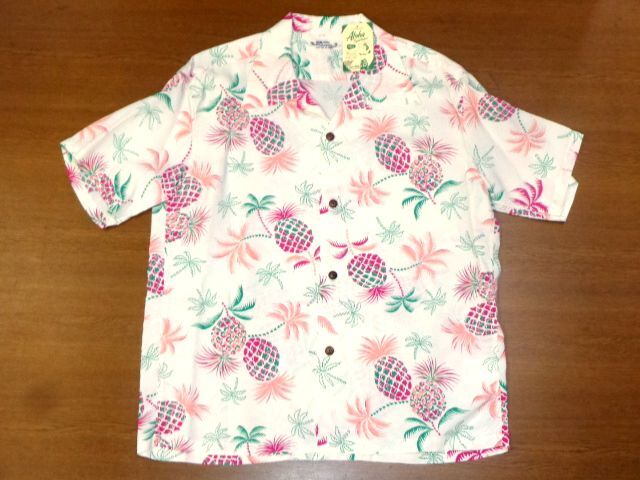 サンサーフ アロハ シャツ パイナップル ヤシの木/白Lサイズ/SUN SURF SS39225 PALMS & PINEAPPLE/東洋エンタープライズ ハワイアン シャツ拍卖