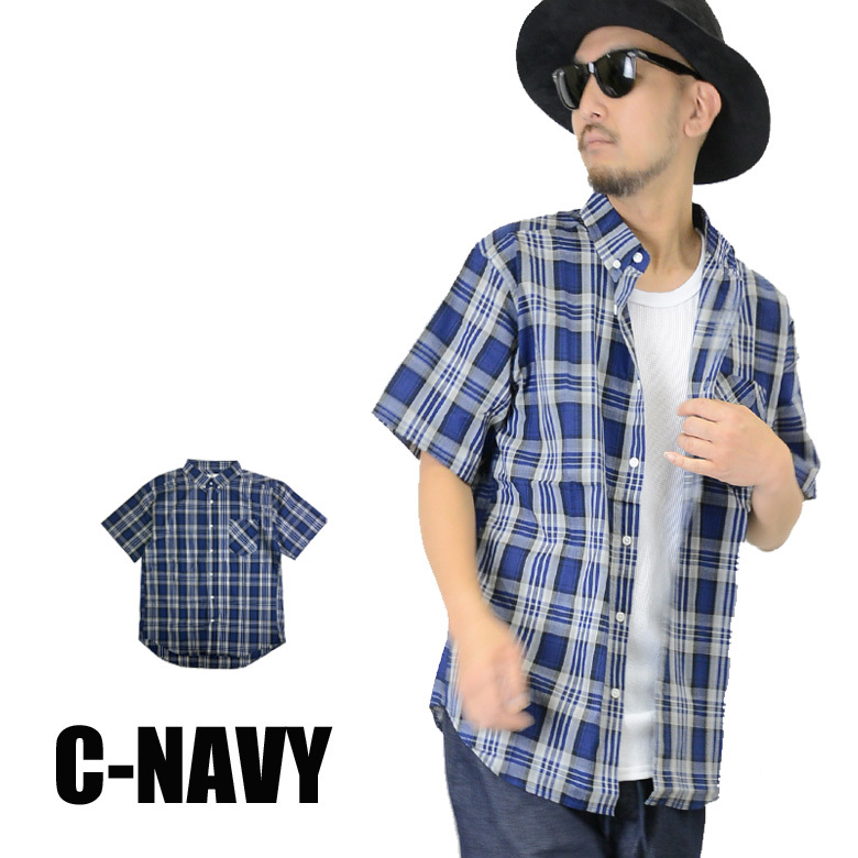 半袖シャツ スーパーオックスシャツ 無地 半袖 ビッグシルエット 14383オーバーサイズ 新品 C-NAVY L拍卖