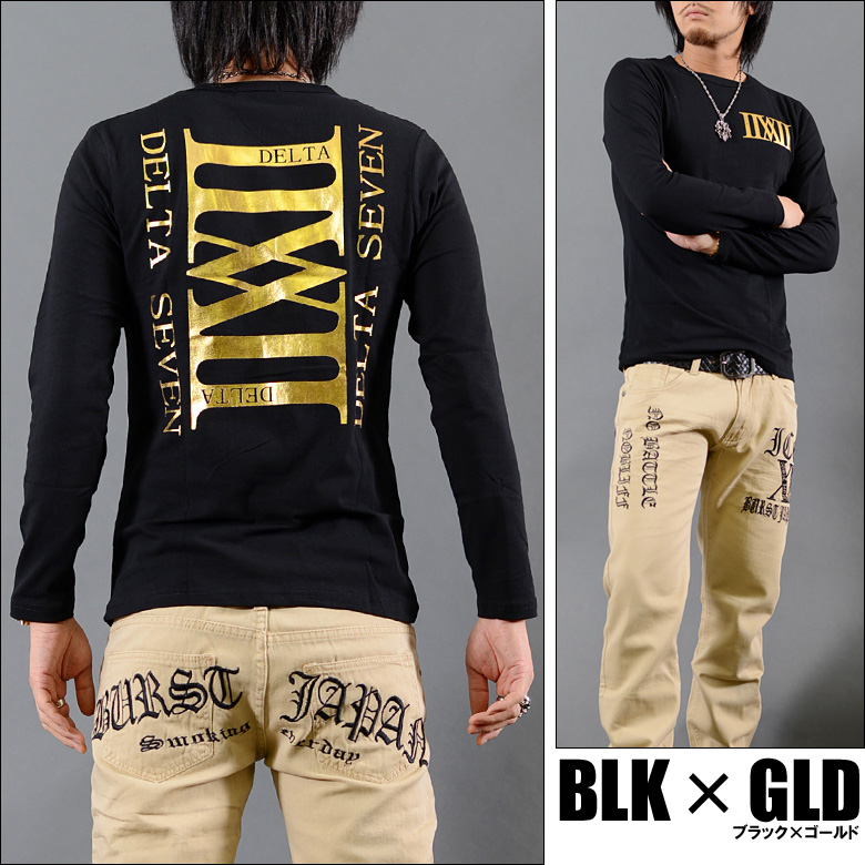 DELTA SEVEN ワンポイント ラメ文字ロゴプリント ブラック×ゴールド del-70663 新品L拍卖