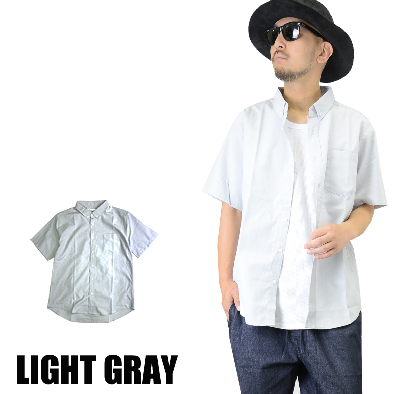 ビックシルエットオックスフォード素材半袖シャツ 73383 無地 半袖シャツ メンズ 新品 ライトグレー LL拍卖
