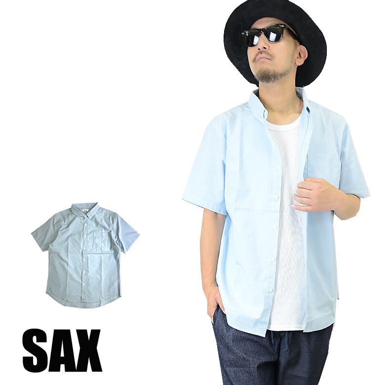 ビックシルエットオックスフォード素材半袖シャツ 73383 無地 半袖シャツ メンズ 新品 サックス L拍卖