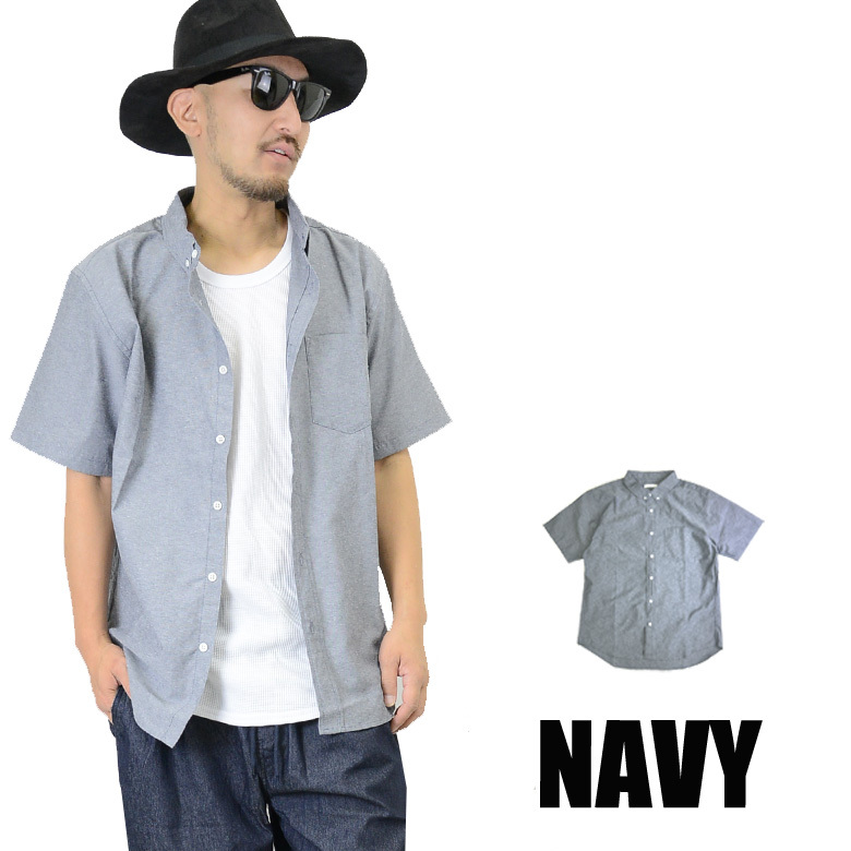 ビックシルエットオックスフォード素材半袖シャツ 73383 無地 半袖シャツ メンズ 新品 ネイビー M拍卖