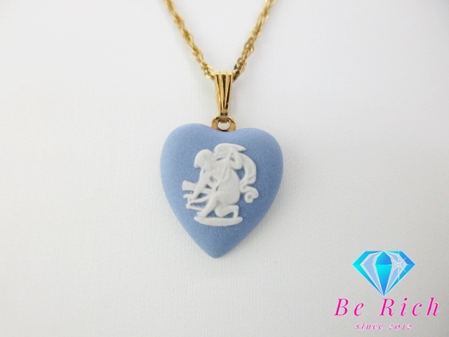 ウェッジウッド WEDG WOOD ジャスパー ハート ネックレス ペンダント ペール ブルー 陶器 ジュエリー アクセサリー 【中古】 ba2849拍卖