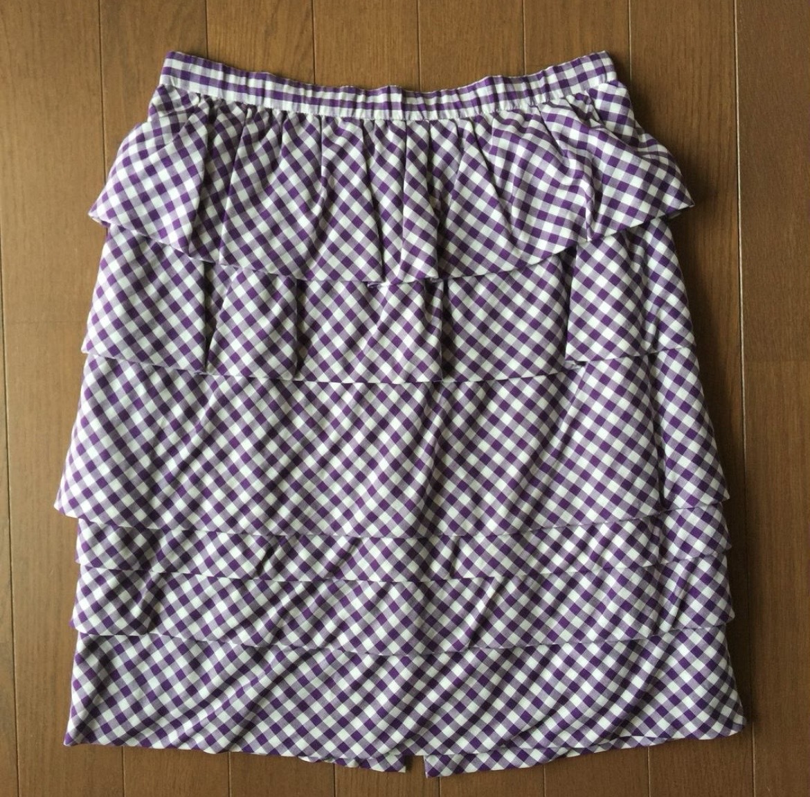 【新品 未使用】36 日本製 ラトータリテ La TOTALITE ティアードスカート 紫パープル ギンガムチェック ギャザー かわいい 春夏 Sサイズqkq拍卖