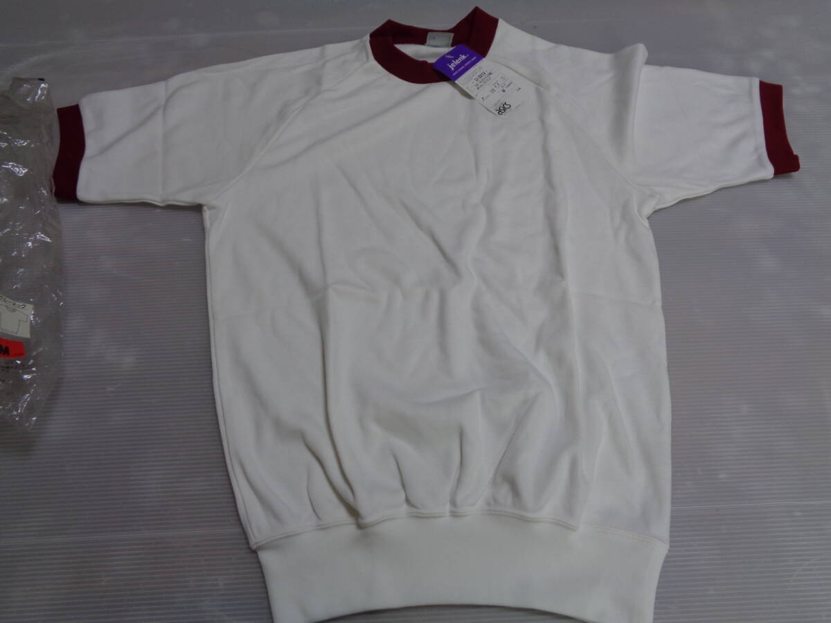 M 白×エンヂ U-3212 jelenk ジェレンク アシックス 半袖 Tシャツ 体操着 体操服 昭和レトロ 未使用カビシミ汚れ!拍卖