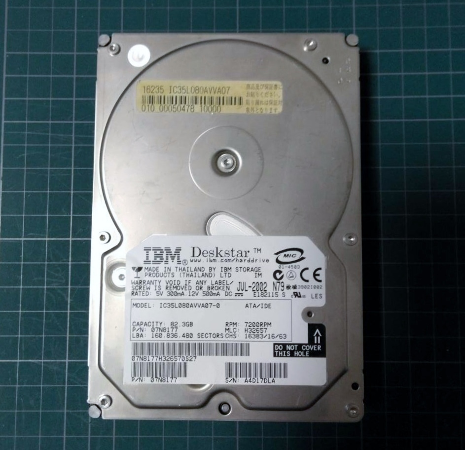 ID11 3.5インチ IDE HDD IBM DeskStar 82.3GB 7200RPM IC35L080AVVA07-0拍卖
