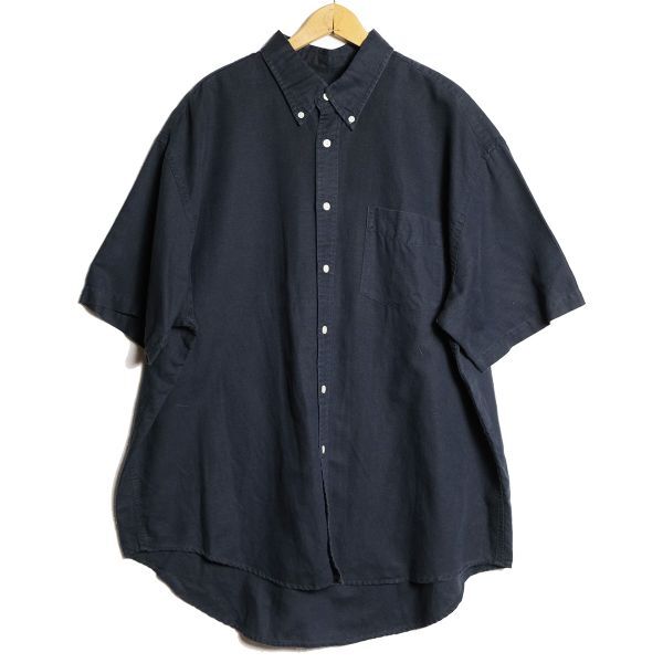 90's 00's ギャップ GAP コットン リネン ボタンダウン シャツ 半袖 (XL) 濃紺 無地 00年代 旧タグ オールド 青タグ Y2K 2000年代拍卖