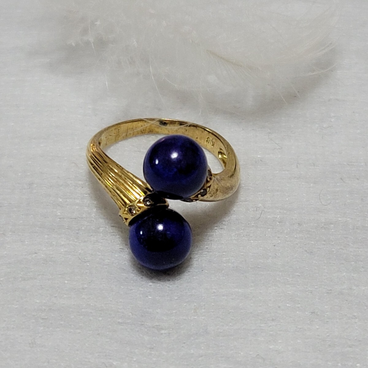 K18 ラピスラズリ/メレダイヤリング 9号サイズ 指輪 指環 18金 メレダイヤ0.03ct拍卖