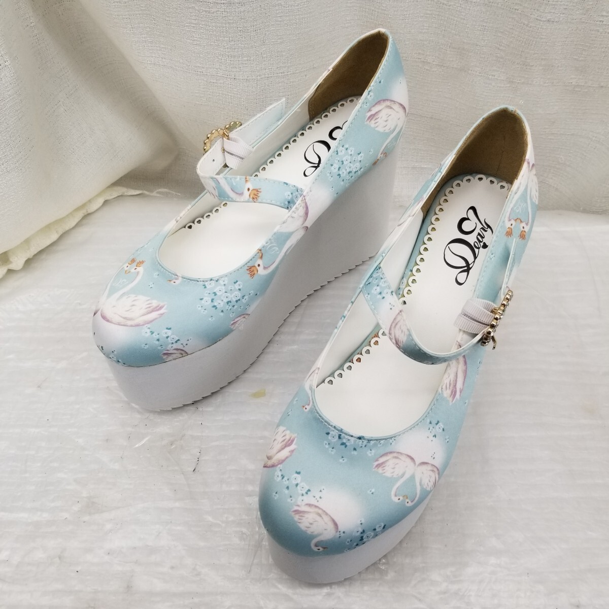 3702 24.5cm ヒール10.5cm スワン柄 newlyme 夢展望 ニューリーミー パンプス拍卖