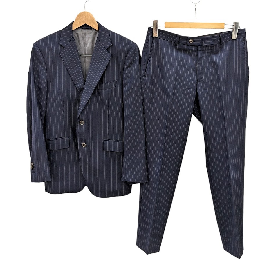 33 JET CRUISE azabu tailor 麻布テーラー ストライプ セットアップ スーツ テーラード ジャケット 紺 サイズ046 A 2B拍卖