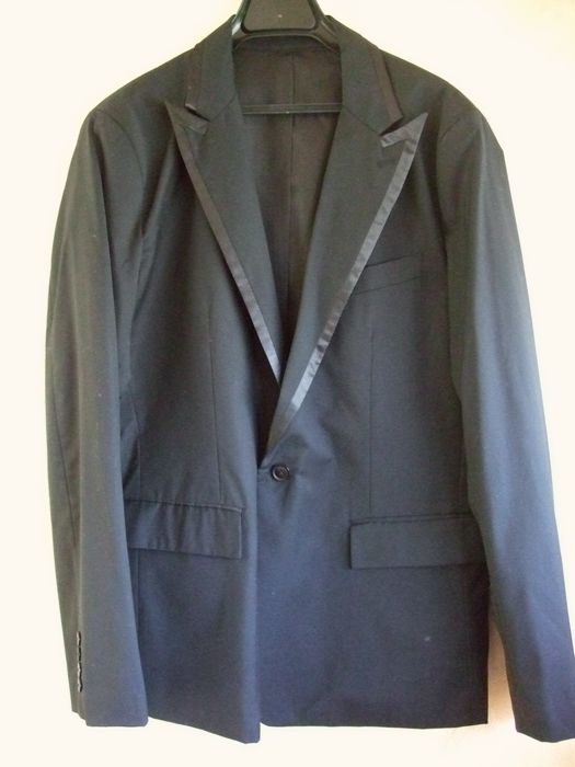 メンズ古着A166■Lサイズ■美品黒色長袖テーラージャケット襟サテン縁取り拍卖