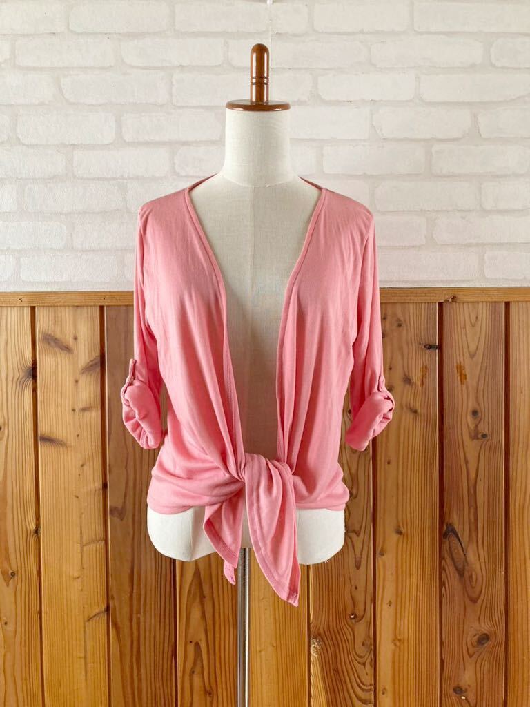 Rush Hour レディース カーディガン 七分袖 五分袖 Mサイズ サーモンピンク系 上着 羽織 春夏秋物 無地 トップス ボレロ cardigan Q拍卖