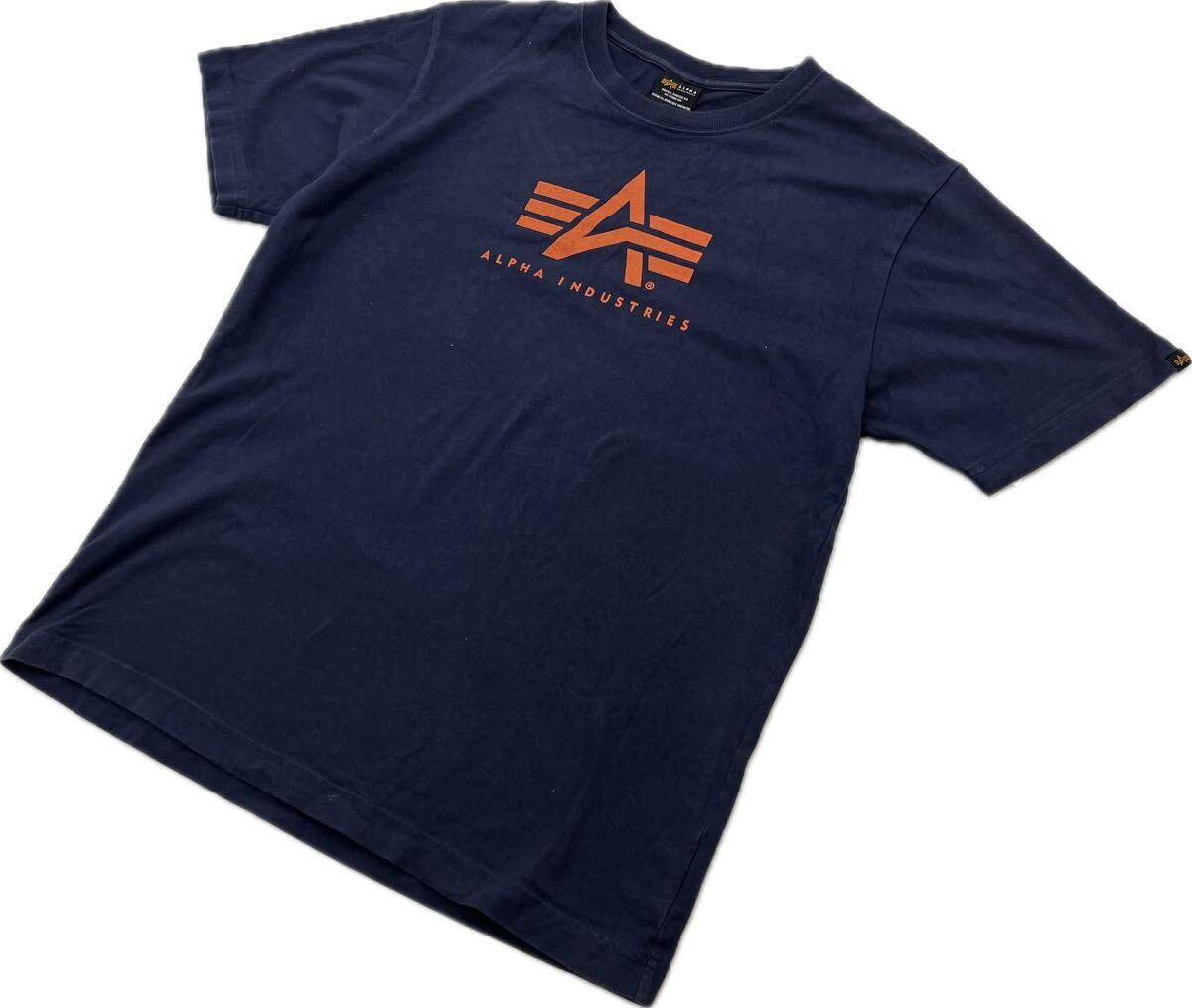 ALPHA Industries ☆ ロゴ プリント 半袖 Tシャツ ネイビー M ミリタリー アメカジ ストリート バイカー 古着 春夏 人気 アルファ■EE275拍卖