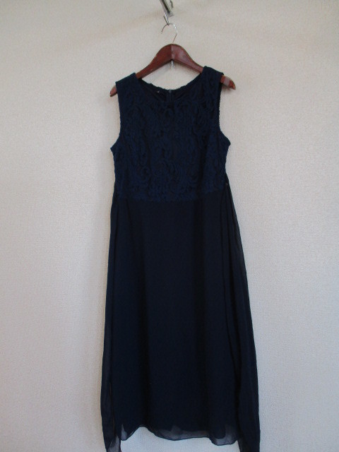 紺レース×シフォンノースリーブドレスワンピース(USED)40619)拍卖