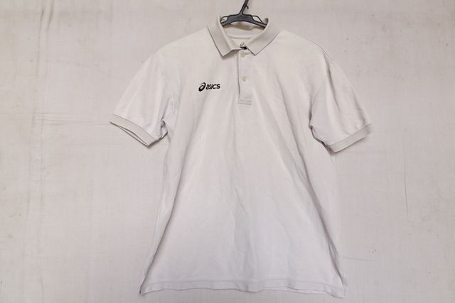asics/アシックス/半袖ポロシャツ/鹿の子素材/右胸ロゴマークししゅう/シンプル/裾サイドスリット/ライトグレー/Lサイズ(6/17R)拍卖