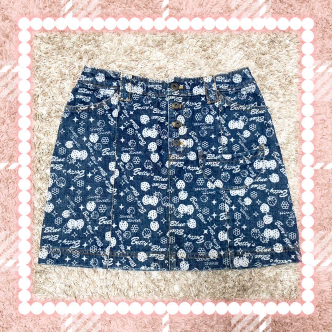 ベティーズブルー いちご柄 デニムスカート 平成レトロ Y2K ガーリー グランジ レディースM エイミーちゃん拍卖