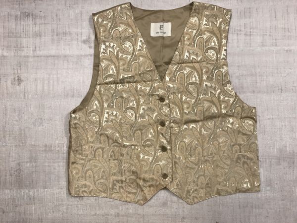 elle lounge レトロ モード トラッド クラシック 古着 光沢 ペイズリー柄ジャガード ベスト ジレ レディース 日本製 15BR ベージュ拍卖