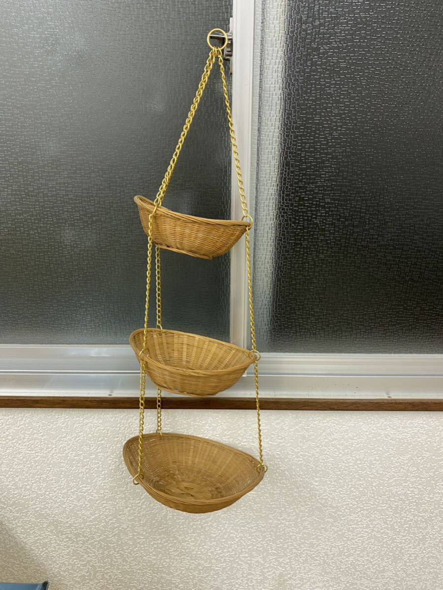ワイヤーバスケット バスケット アンティーク 昭和レトロ ゴールド 吊り下げ インテリア ヴィンテージ 木製 No.530拍卖