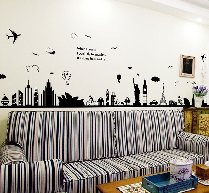 hesperus ウォールステッカー YB023 都市 建物 旅行 ブラック DIY 壁紙 インテリアシート 剥がせるシール 送料無料拍卖