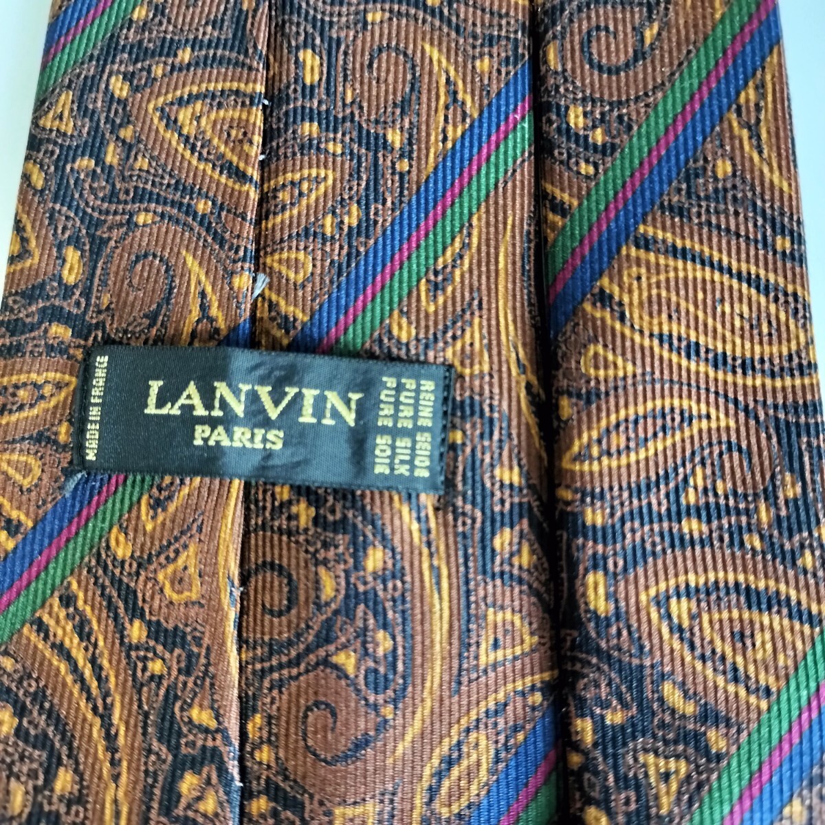ランバン(LANVIN)茶涙青緑ストライプネクタイ拍卖