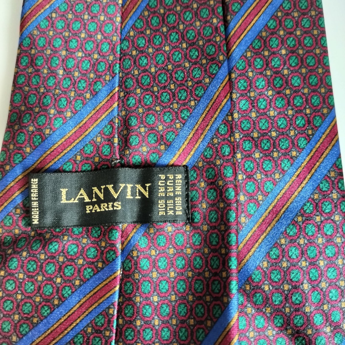 ランバン(LANVIN)赤緑丸青ストライプネクタイ拍卖