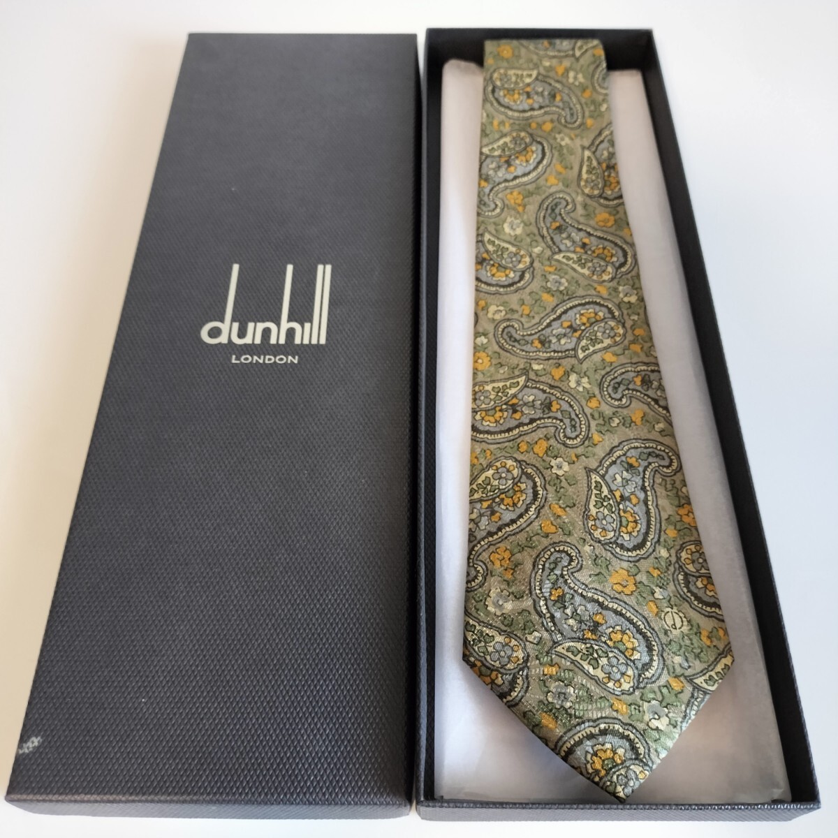 ダンヒル(Dunhill)グレー青五ーなみだDロゴネクタイ拍卖