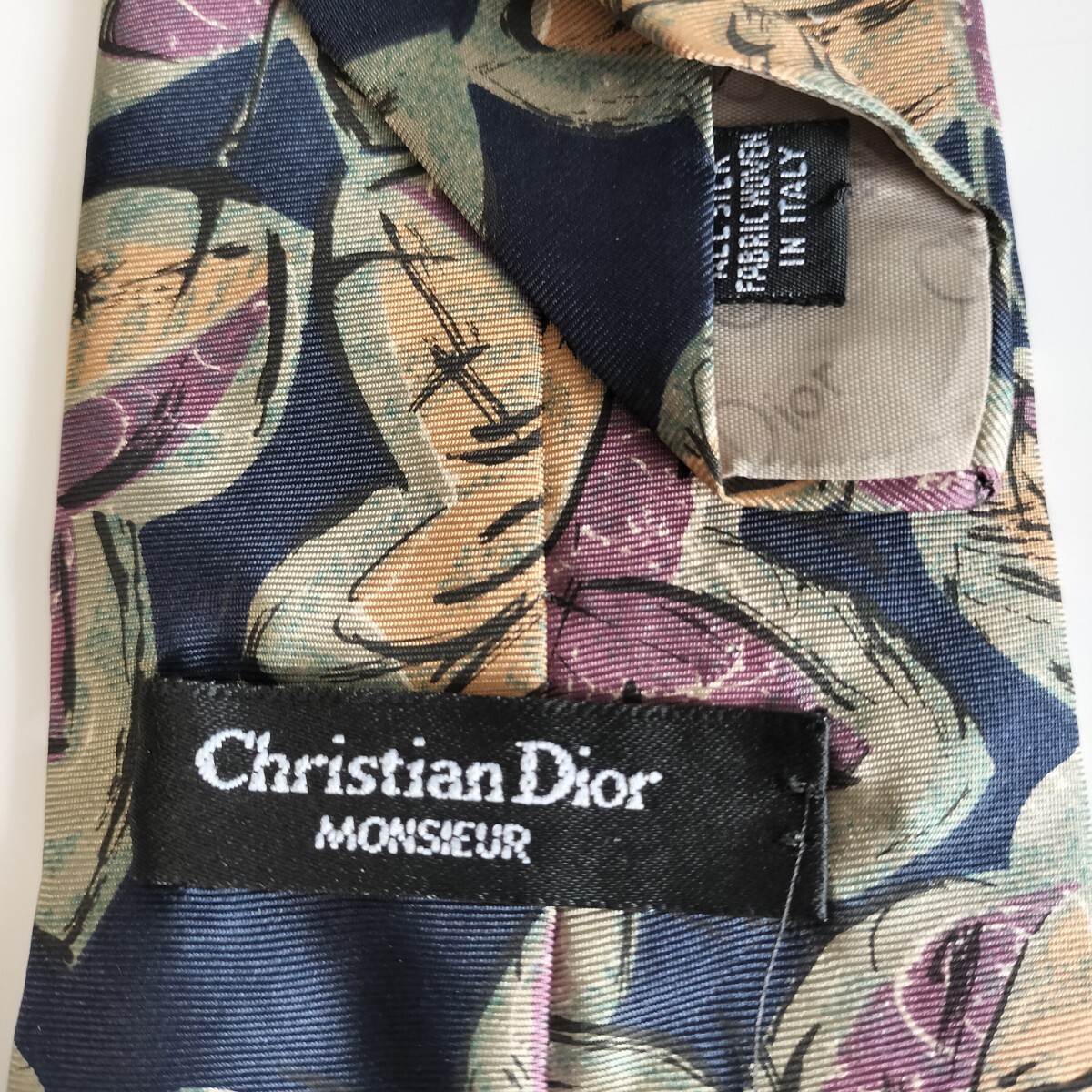 Christian Dior(クリスチャンディオール)紺ベージュ紫葉っぱネクタイ拍卖
