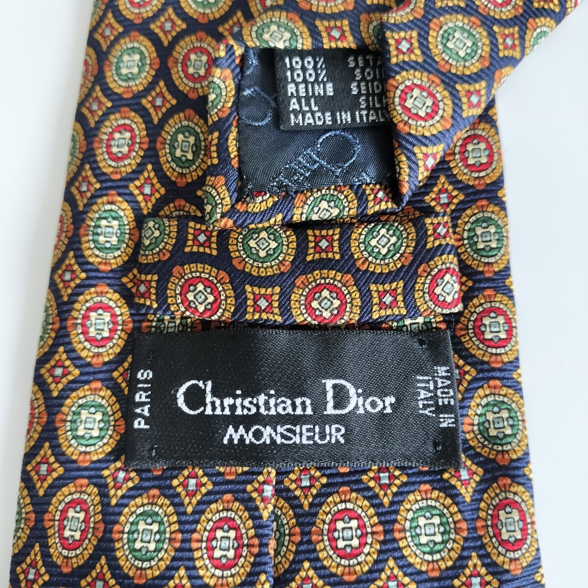 Christian Dior(クリスチャンディオール)紺ゴールド赤緑丸ネクタイ拍卖