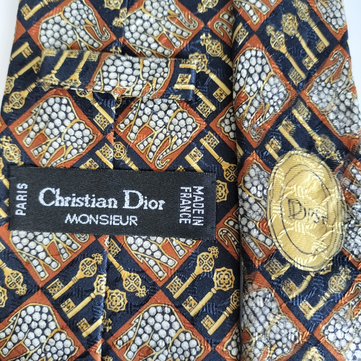 Christian Dior(クリスチャンディオール)黒茶色鍵ゾウさんネクタイ拍卖