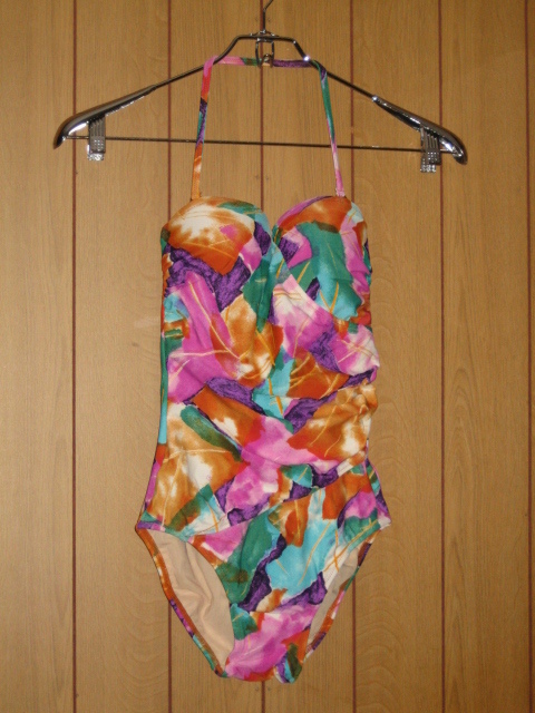 ★ ☆未着用保管品☆ スイムウエア ホルターネック カシュクールギャザーデザイン タイダイ模様 ベアトップ ビスチェ 9 水着 ★拍卖