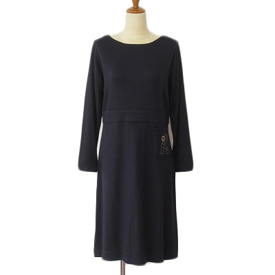 ロベルタディカメリーノ Roberta di Camerino ワンピース プルオーバー ジャージー ロゴ刺繍 9 紺 ネイビー レディース拍卖